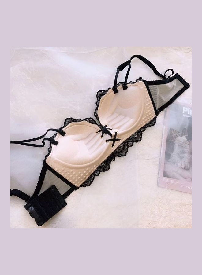 Comfy Solid Colour Lace Thin Bra Panty Set Black/Beige - Image 4