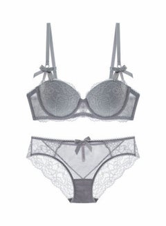 Generic Comfy Solid Colour Lace Thin Bra Panty Set Grey 