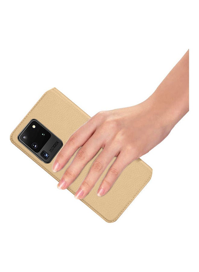 دبليو تيك غطاء حماية قلاب وقابل للطي بتصميم محفظة لهاتف سامسونج جالاكسي S20 ألترا 5G ذهبي - Image 2