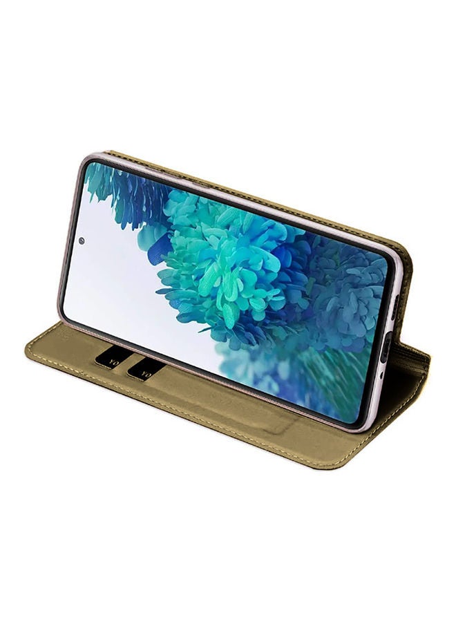 دبليو تيك غطاء حماية قلاب وقابل للطي بتصميم محفظة لهاتف سامسونج جالاكسي S20 ألترا 5G ذهبي - Image 4