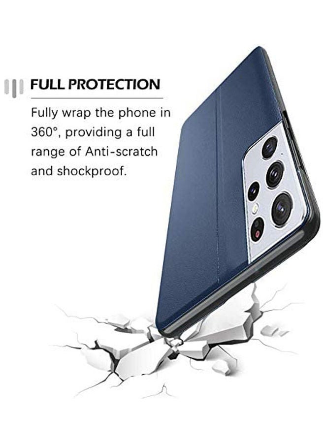 Wtech - Smart Flip Case Cover With Translucent Window For Samsung Galaxy S21 Ultra 5G Blue - Image 1
