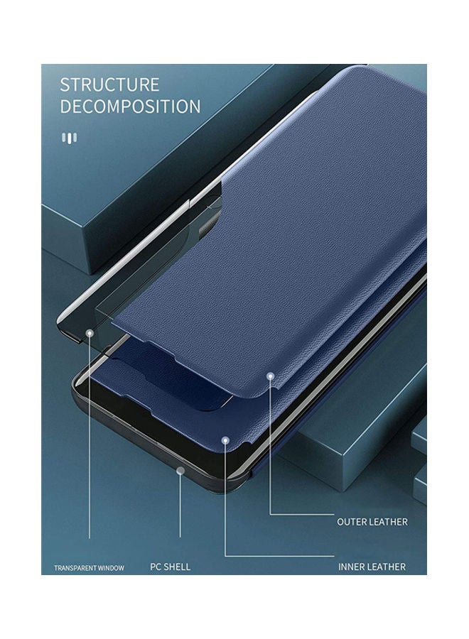 دبليو تيك غطاء حماية قلاب ذكي مع نافذة شفافة لهاتف سامسونج جالاكسي S21 5G أزرق - Image 3