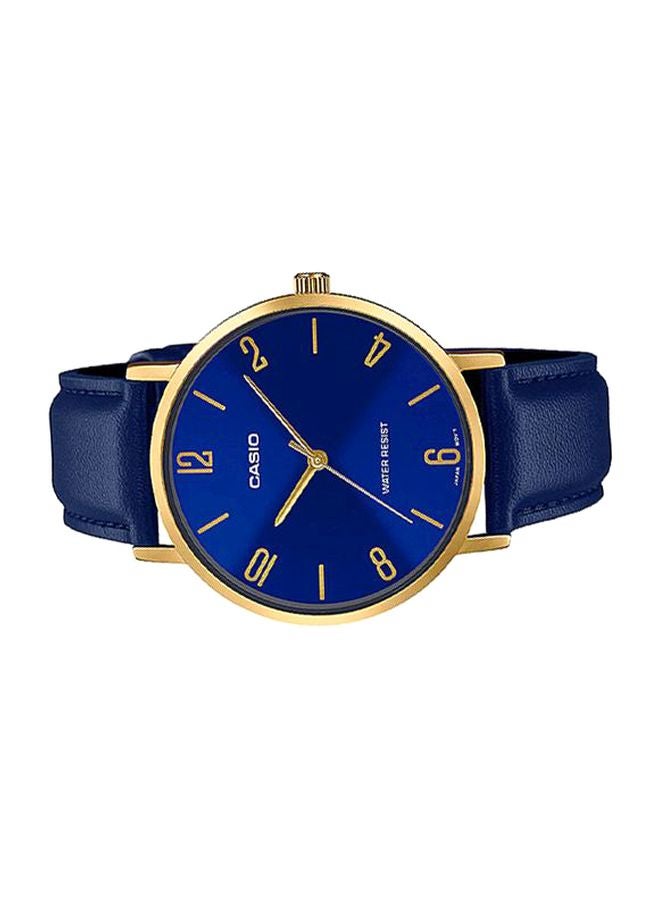 CASIO - Men's Leather Analog Quartz Wrist Watch MTP-VT01GL-2B2UDF Blue/Gold - 40 mm - Blue - Image 1