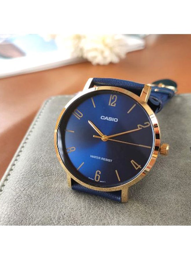 CASIO - Men's Leather Analog Quartz Wrist Watch MTP-VT01GL-2B2UDF Blue/Gold - 40 mm - Blue - Image 1