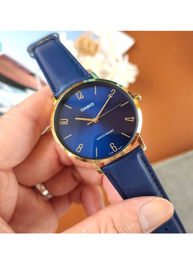 CASIO - Men's Leather Analog Quartz Wrist Watch MTP-VT01GL-2B2UDF Blue/Gold - 40 mm - Blue - Image 1