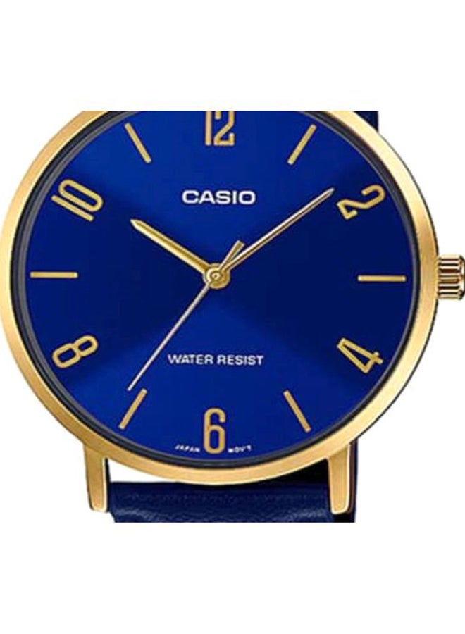 CASIO - Men's Leather Analog Quartz Wrist Watch MTP-VT01GL-2B2UDF Blue/Gold - 40 mm - Blue - Image 1