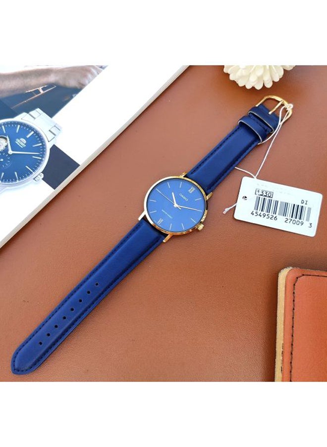 CASIO - Men's Leather Analog Quartz Wrist Watch MTP-VT01GL-2B2UDF Blue/Gold - 40 mm - Blue - Image 1