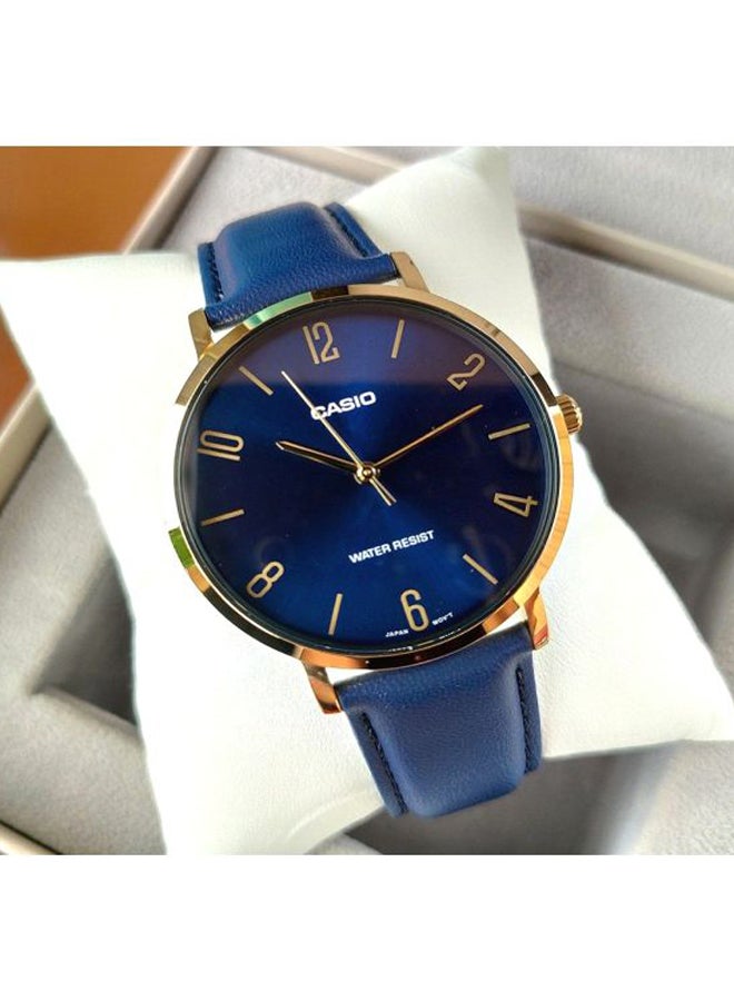 CASIO - Men's Leather Analog Quartz Wrist Watch MTP-VT01GL-2B2UDF Blue/Gold - 40 mm - Blue - Image 1