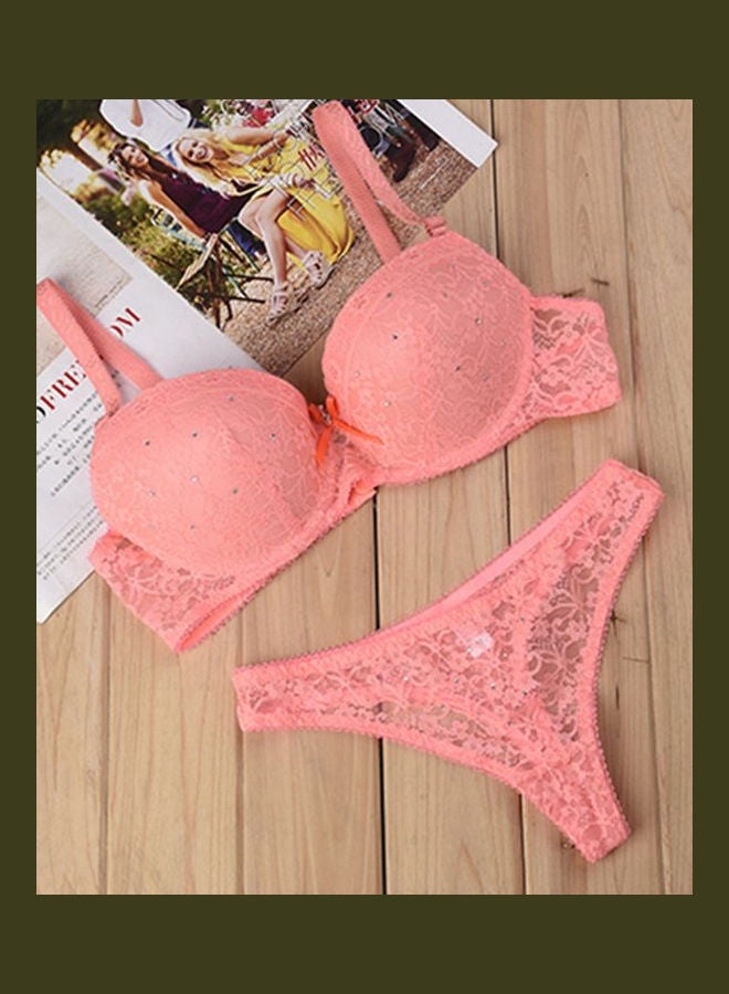 Womens Beauty Back Bra Panty Set Salmon Red