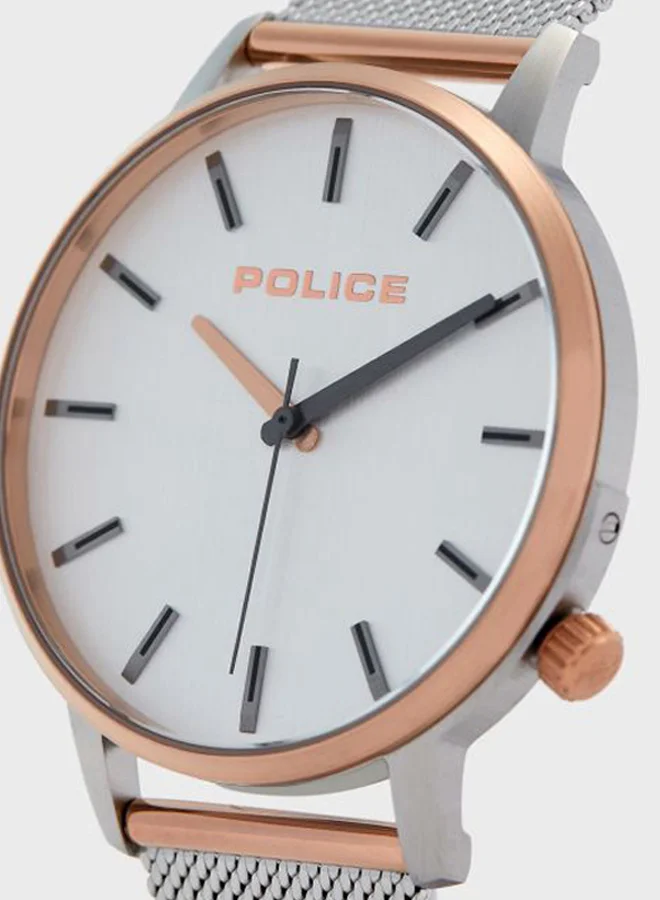POLICE Men's Men's Marmol Round Shape Stainless Steel Analog Wrist Watch 42 mm - Silver