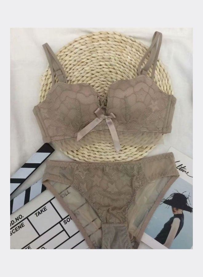 Womens Seamless Back Beautify Bra Panty Set Beige 