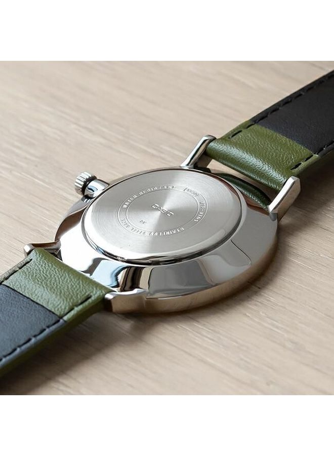 Men's Leather Analog Wrist Watch MTP-VT01L-3BUDF - 40 mm - Green