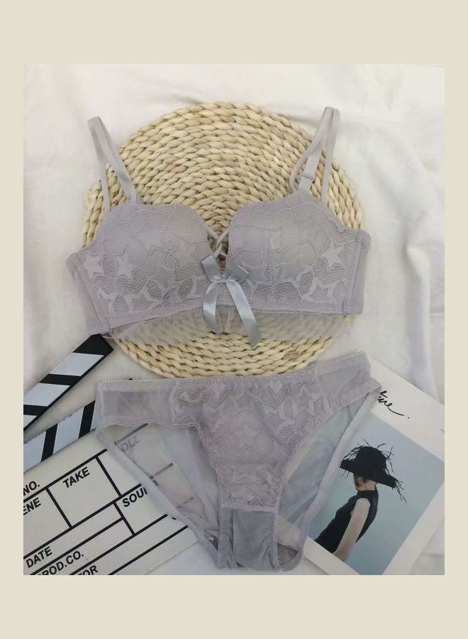 Womens Seamless Back Beautify Bra Panty Set Grey 