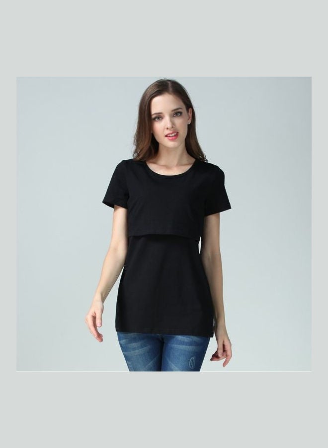 We Happy - Maternity Breast Feeding T-Shirt Black - Image 1