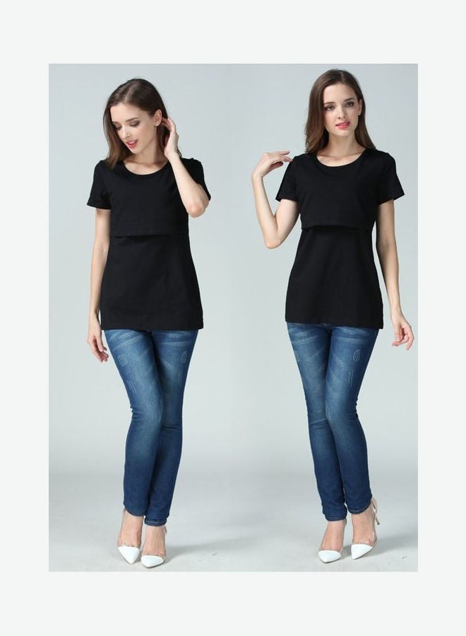 We Happy - Maternity Breast Feeding T-Shirt Black - Image 1