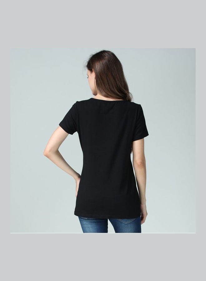 We Happy - Maternity Breast Feeding T-Shirt Black - Image 1