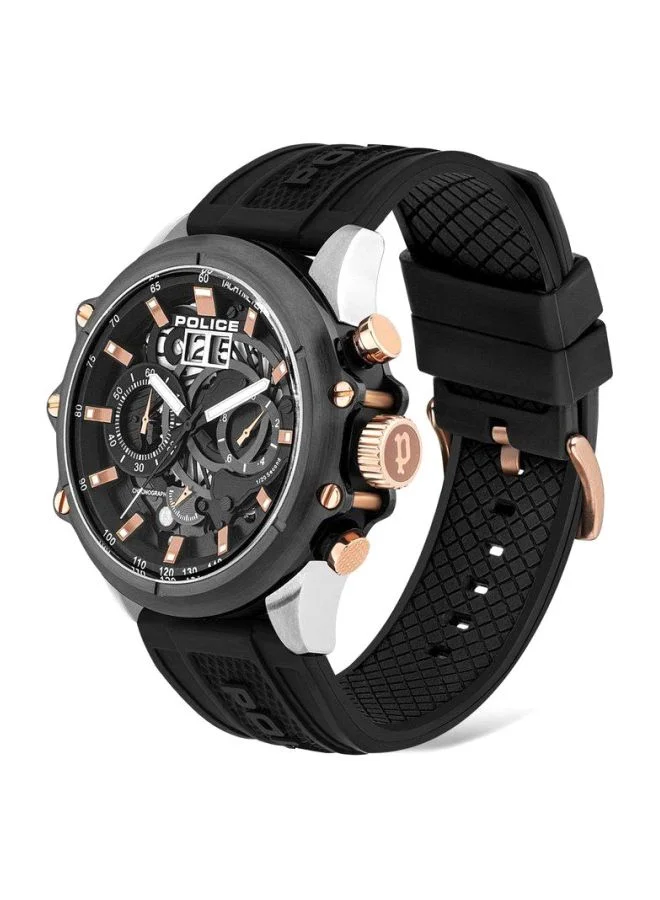 POLICE Luang Round Shape Silicone Strap Chronograph Wrist Watch 48 mm - Black - P 16018JSTU-13P