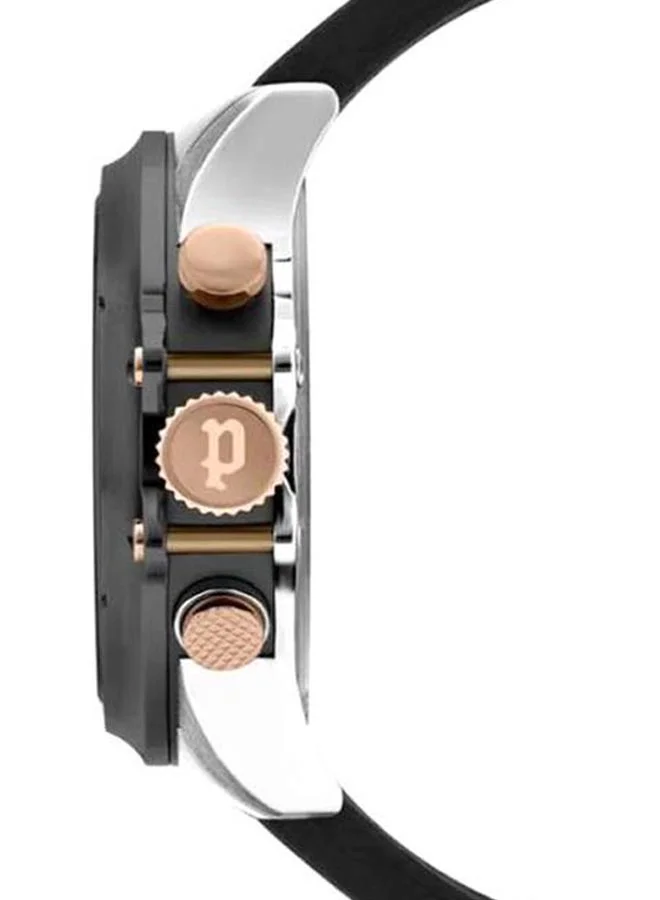 POLICE Luang Round Shape Silicone Strap Chronograph Wrist Watch 48 mm - Black - P 16018JSTU-13P