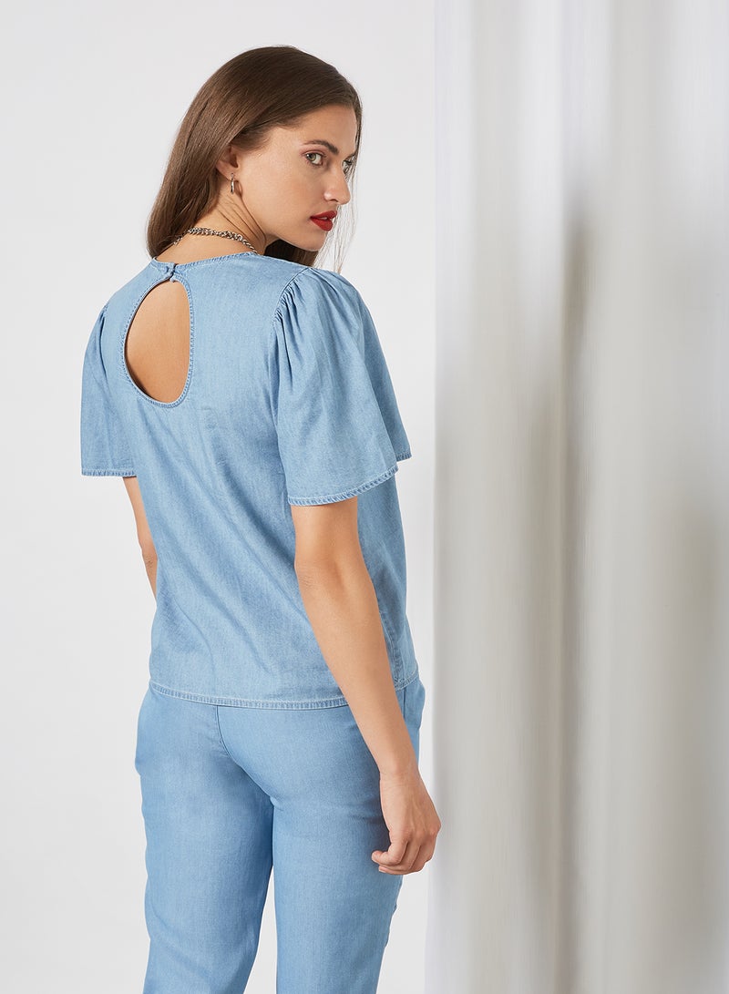 Jacqueline de Yong Flared Sleeve Denim Top Light Blue  - Image 2