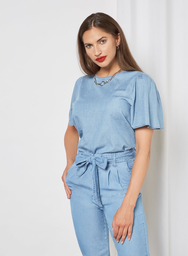 Jacqueline de Yong Flared Sleeve Denim Top Light Blue  - Image 1