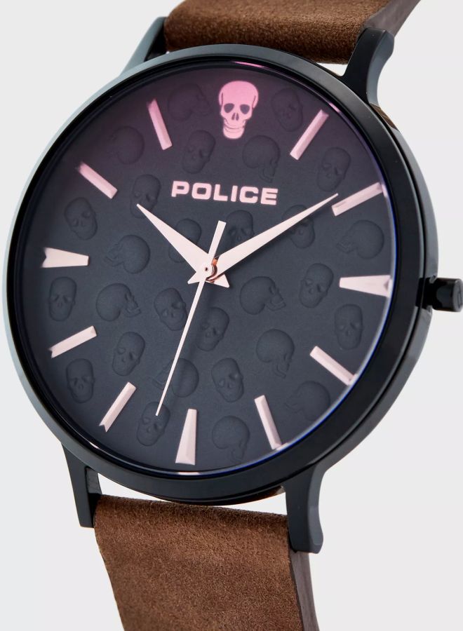 POLICE - Men's Tasman Round Shape Leather Band Analog Wrist Watch 42 mm - Brown - P 16023JSB-02 - Image 1