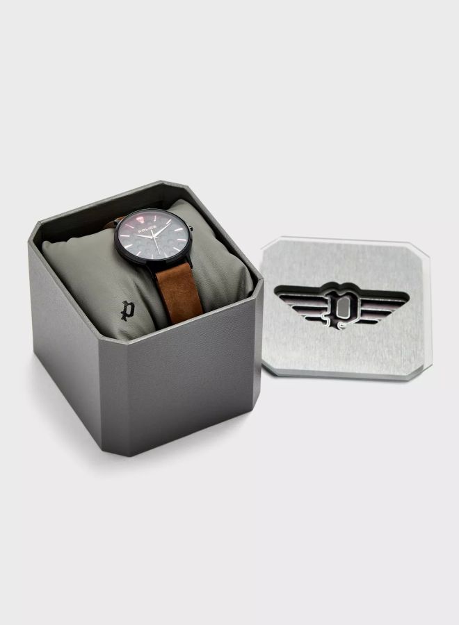 POLICE - Men's Tasman Round Shape Leather Band Analog Wrist Watch 42 mm - Brown - P 16023JSB-02 - Image 1