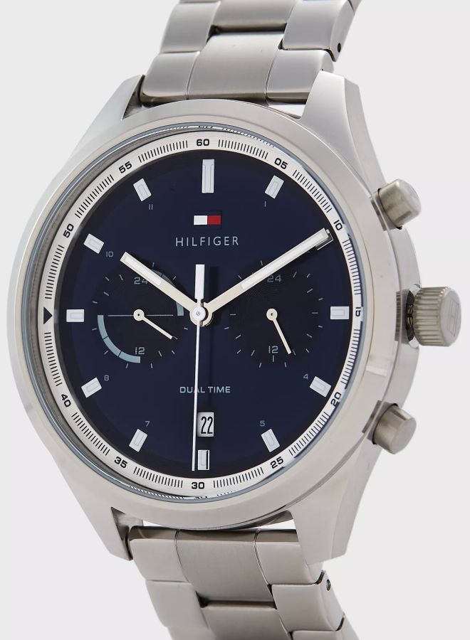 Men's Bennett Round Shape Stainless Steel Analog Wrist Watch 44 mm - Silver - 1791725