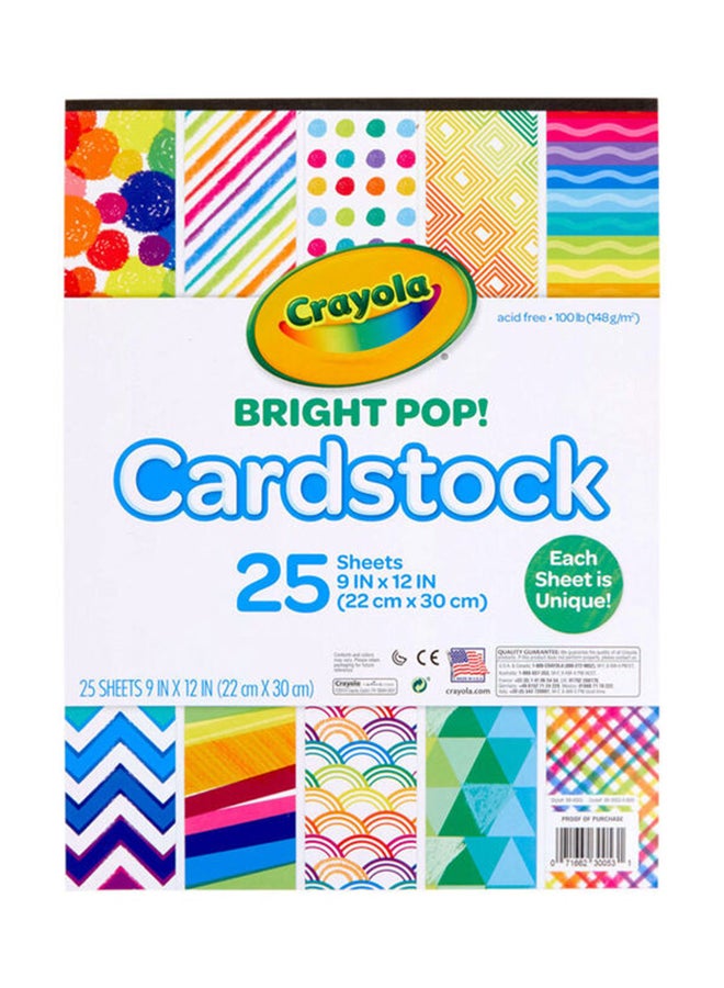 25-Sheet Bright Pop Cardstock Set-Each Sheet Is Unique- Multicolour, For 3+ Years 22.86x0.61x3.05cm - v1619681565/N40854782A_1