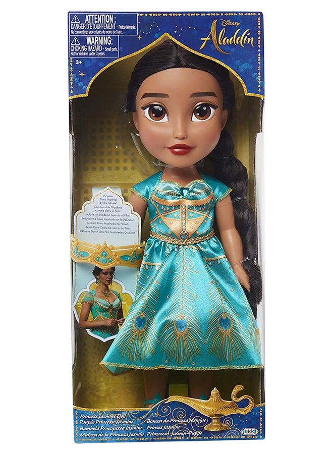 Disney Princess 15-Inch Aladdin Princess Jasmine Baby Doll In Teal Dress, Shoes And Jewelled Tiara 17.4x11x38.5cm - Image 1