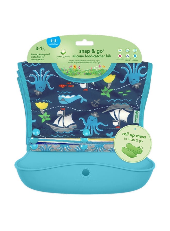 green sprouts - 4-Piece Snap And Go Silicone Food Catcher Bib - Aqua - Image 1