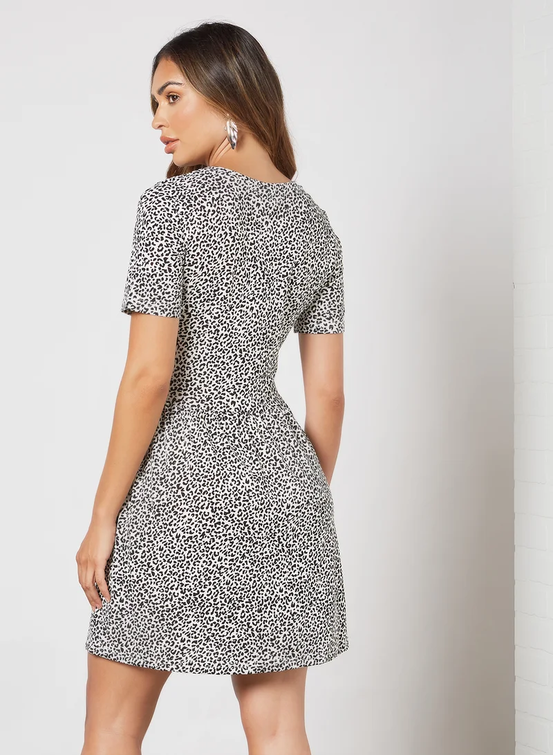 Jacqueline de Yong Leopard Print Mini Dress White/Black