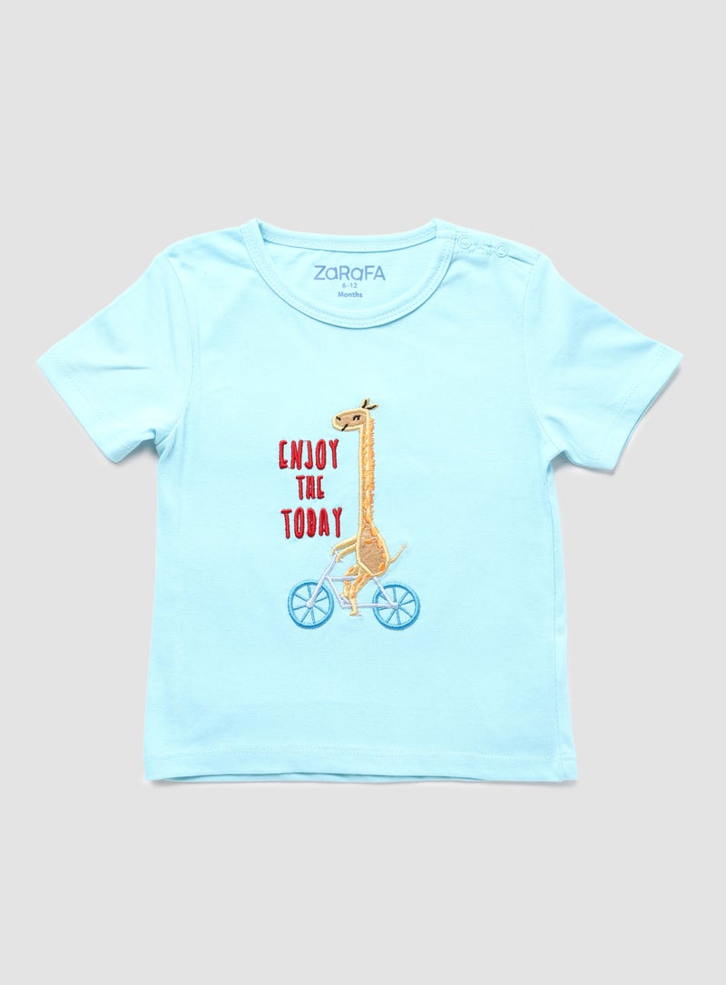 Zarafa Round Neck Graphic Printed T-Shirt Blue Yellow  - Image 1