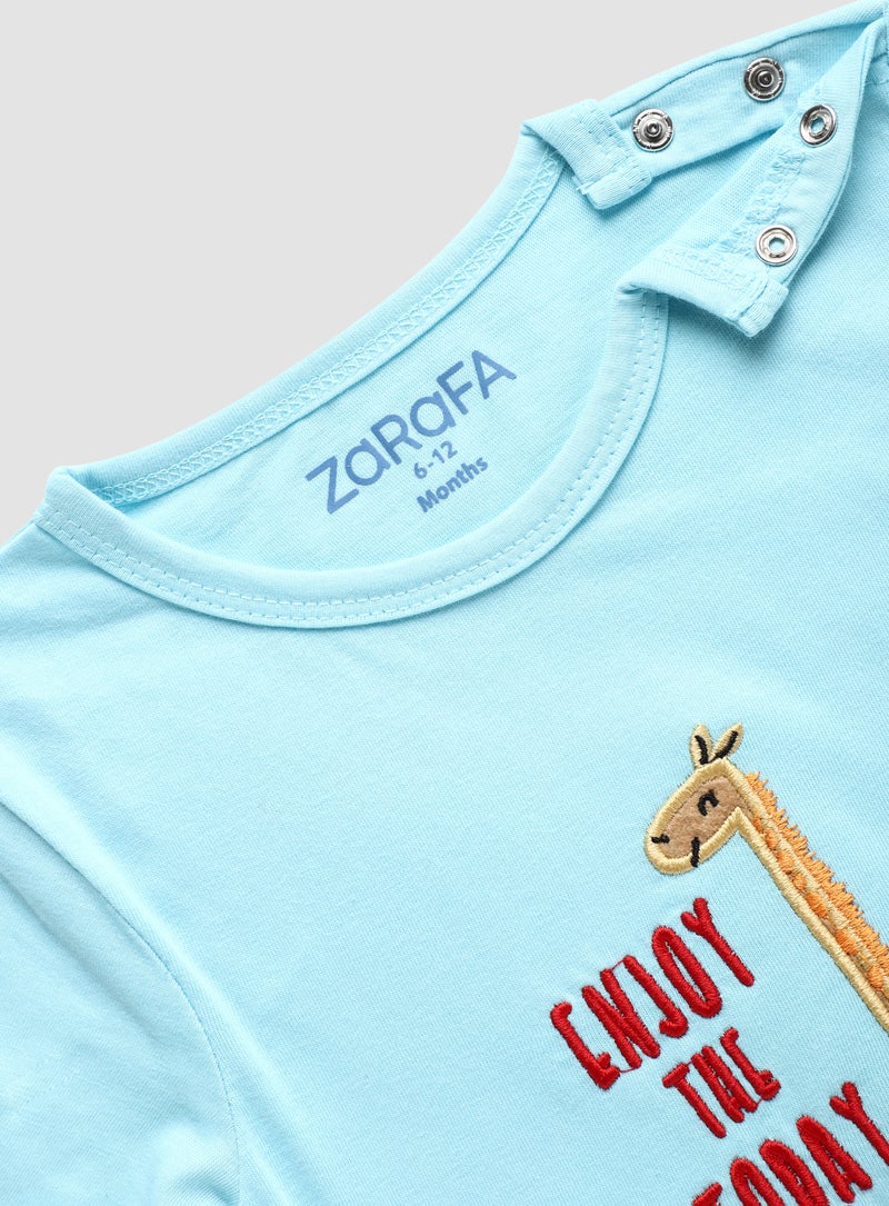 Zarafa Round Neck Graphic Printed T-Shirt Blue Yellow  - Image 3