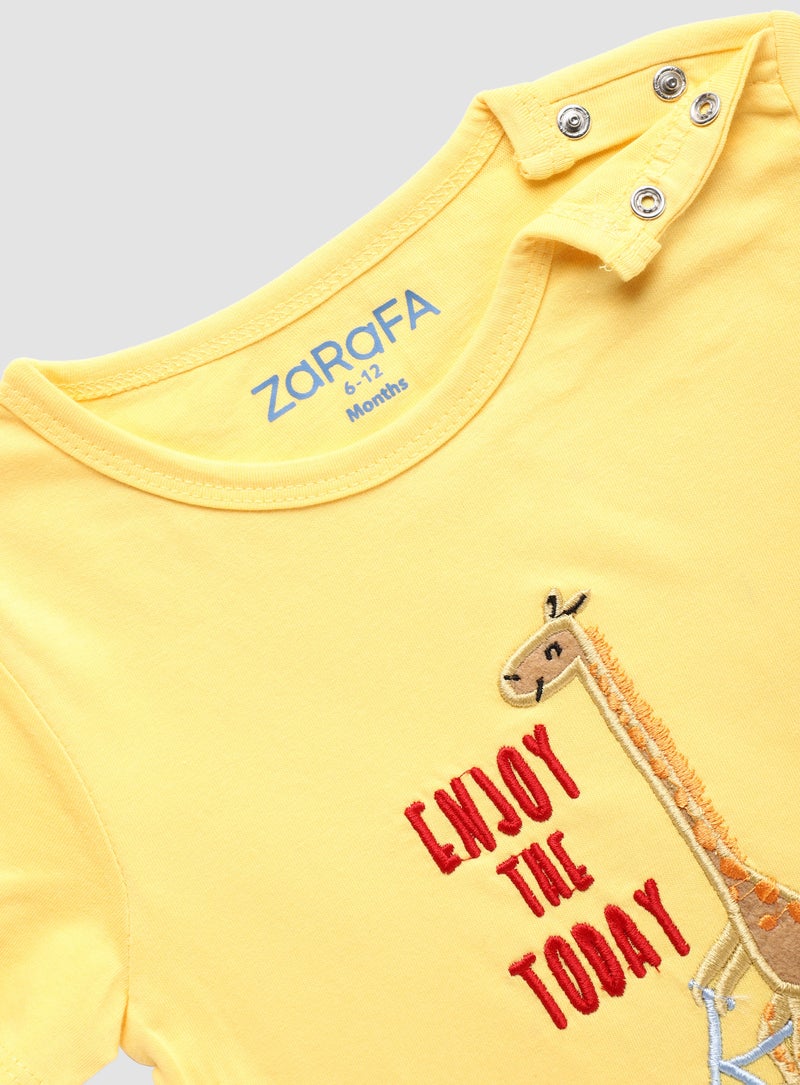 Zarafa Baby Boys Round Neck Short Sleeve T-Shirt Yellow - Image 2