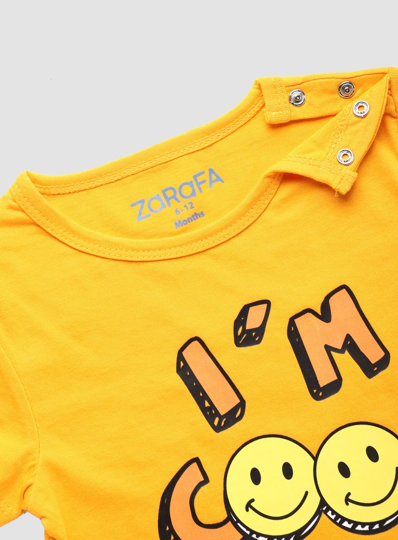 Zarafa Round Neck Graphic Printed T-Shirt Orange Yellow - Image 3