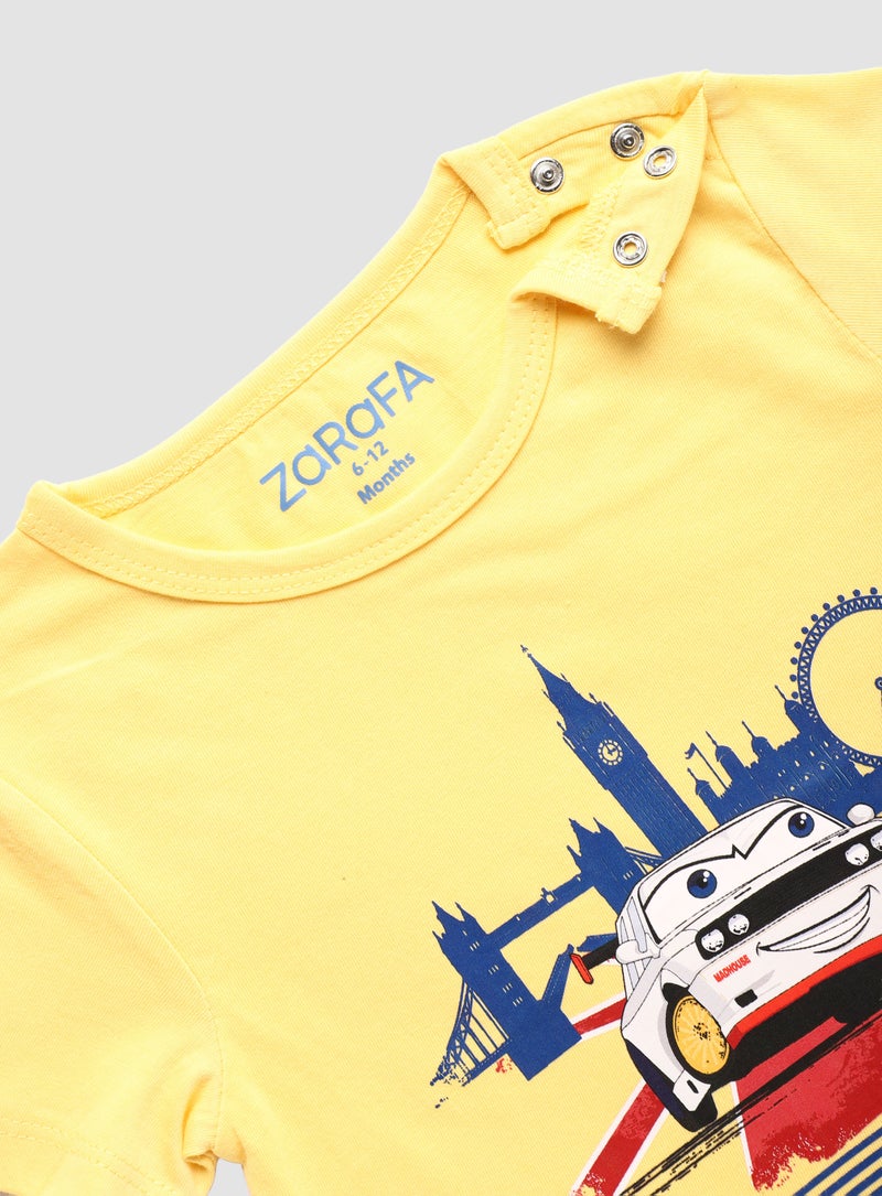 Zarafa Baby Boys Round Neck Short Sleeve T-Shirt Yellow  - Image 3
