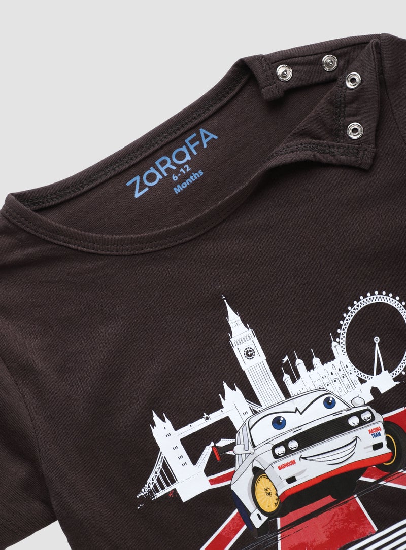 Zarafa Round Neck Graphic Printed T-Shirt Dark Grey  - Image 3
