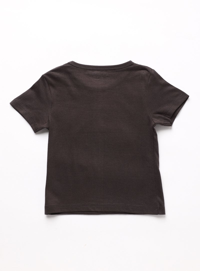 Zarafa Round Neck Graphic Printed T-Shirt Dark Grey  - Image 2
