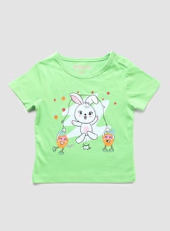 Zarafa Round Neck Graphic Printed T-Shirt Green Adobe Orange  - Image 1