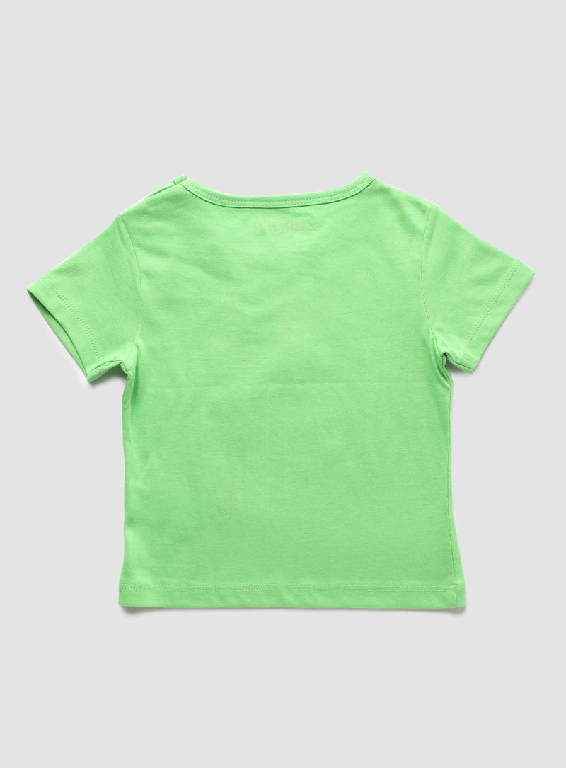 Zarafa Round Neck Graphic Printed T-Shirt Green Adobe Orange  - Image 2