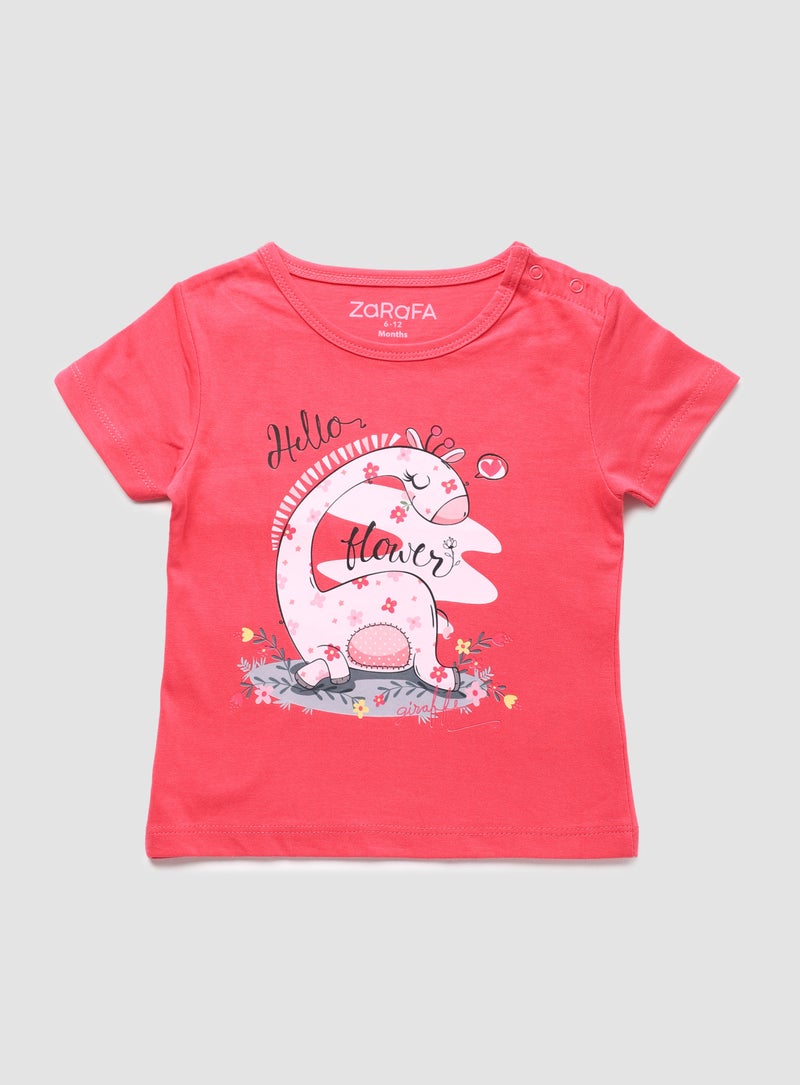Zarafa Round Neck Graphic Printed T-Shirt Rose Red  - Image 1