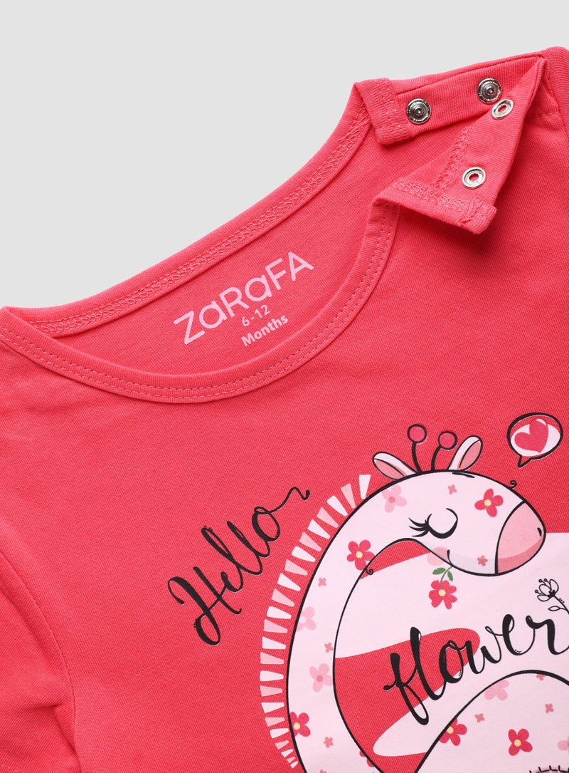 Zarafa Round Neck Graphic Printed T-Shirt Rose Red  - Image 2