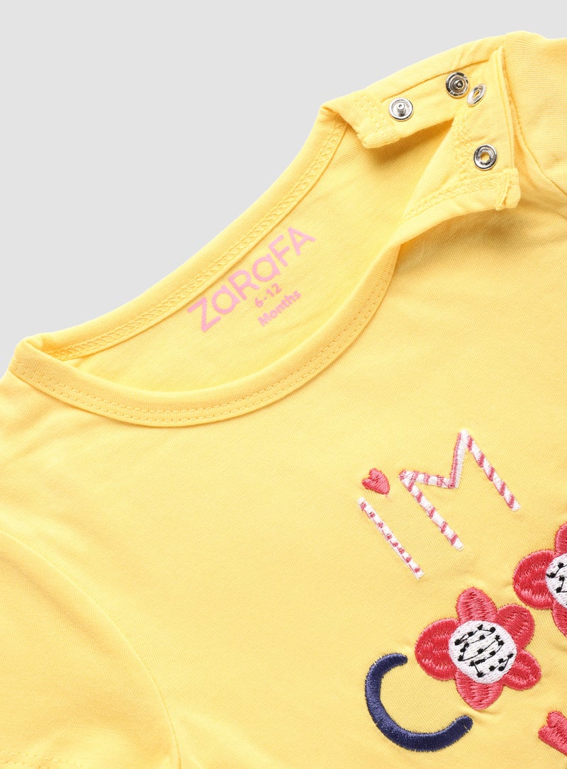 Zarafa Baby Girls  Round Neck Short Sleeve T-Shirt Yellow  - Image 2