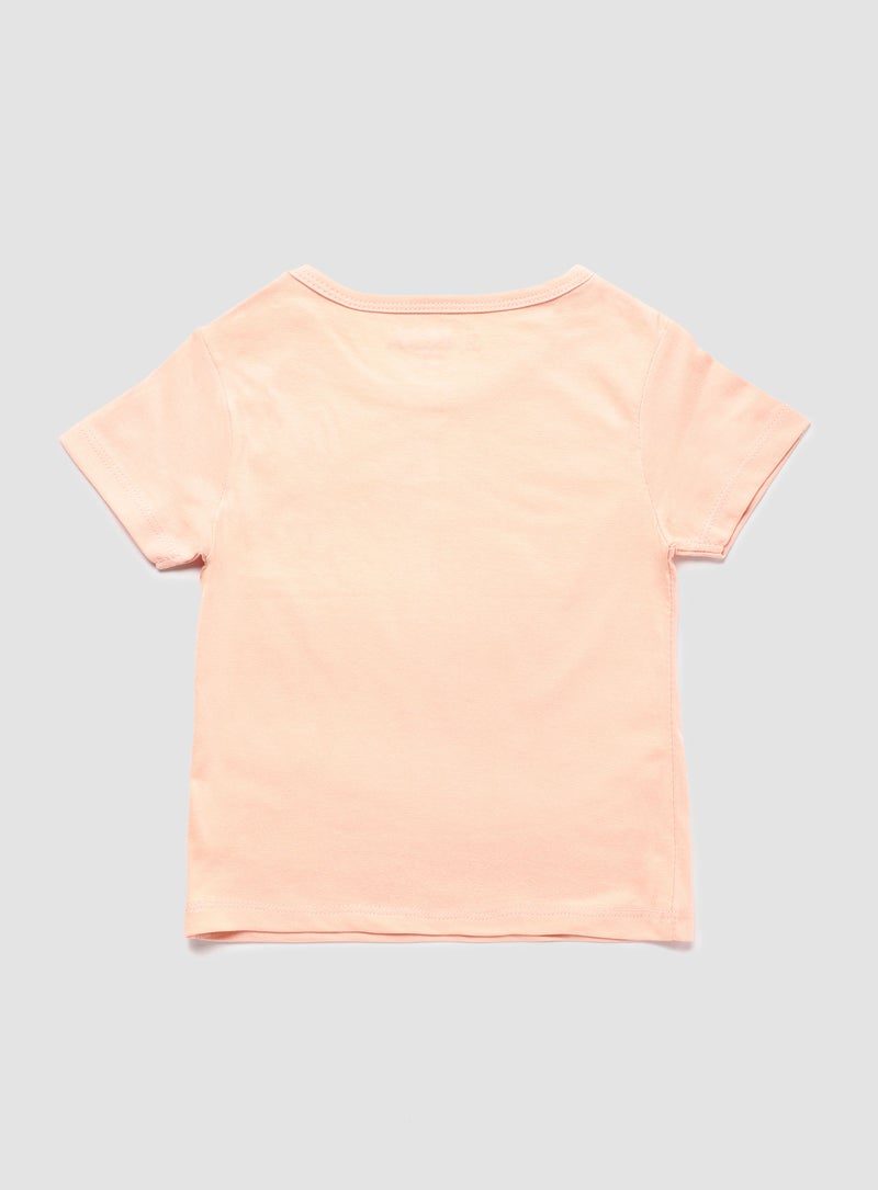 Zarafa Round Neck Graphic Printed T-Shirt Peach Yellow  - Image 2