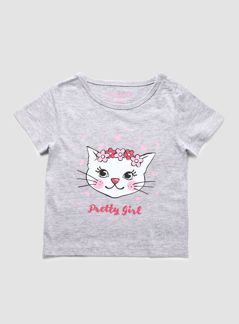 Zarafa Baby Girls  Round Neck Short Sleeve T-Shirt Grey  - Image 1