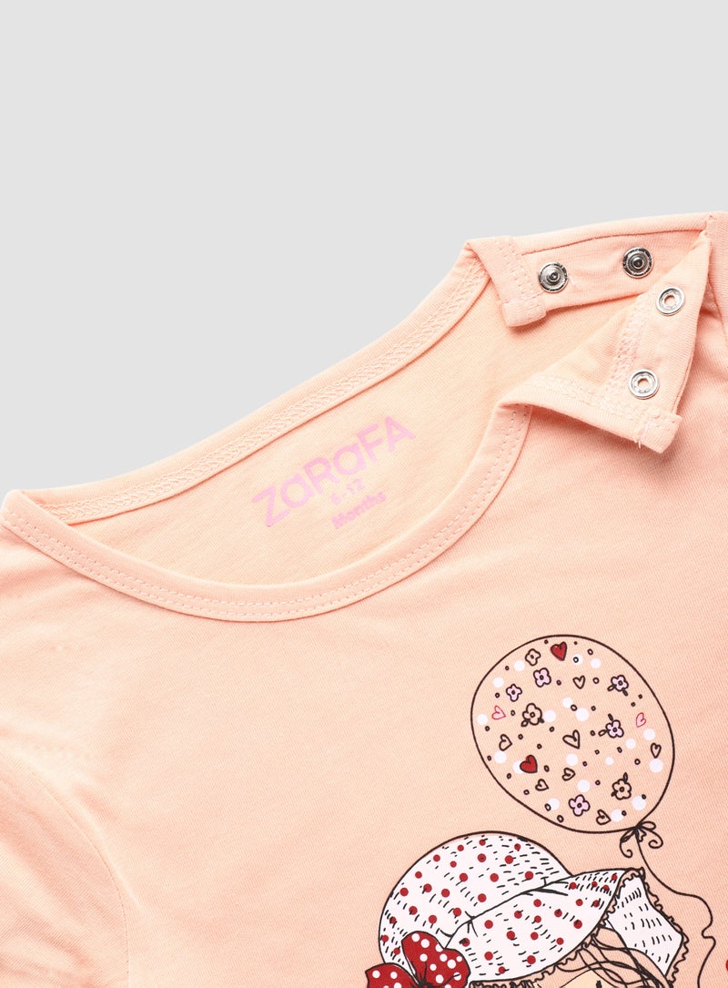 Zarafa Round Neck Graphic Printed T-Shirt Peach Yellow  - Image 3
