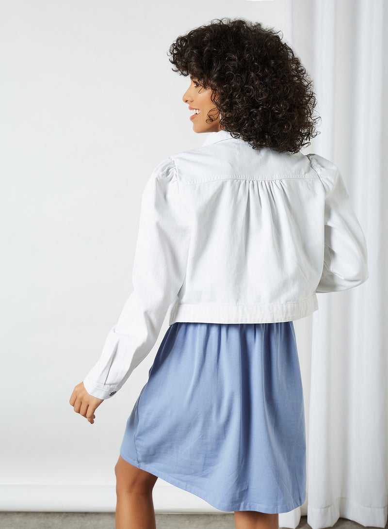 PIECES - Cropped Denim Jacket Bright White - Image 1