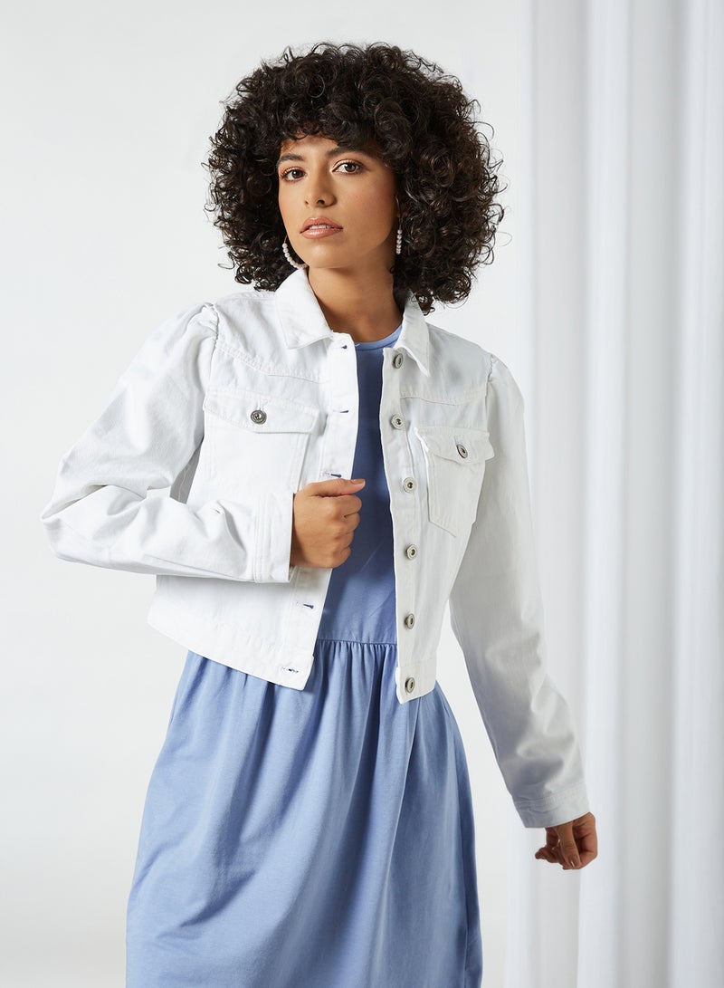 PIECES - Cropped Denim Jacket Bright White - Image 1