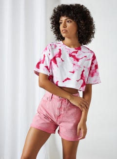 Marble Print Organic Cotton T-Shirt Cerise Marble Aop