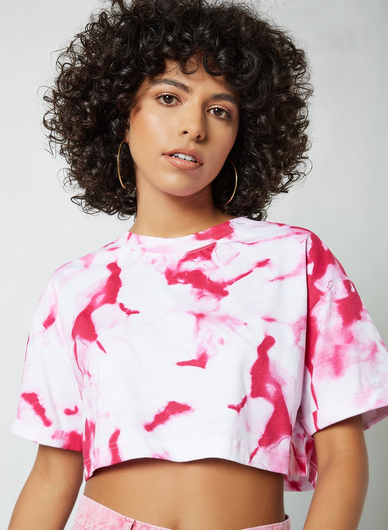 Calvin Klein Jeans - Marble Print Organic Cotton T-Shirt Cerise Marble Aop - Image 1